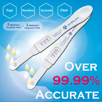 Amplim Pregnancy Test and Ovulation Tests Kit, 7 Pack Bulk Early Detection HCG & LH Sticks, 99.99% Accurate at Home Predictor 6 Days Early Result, Extra Sensitive Fertility Tracker - FDA Cleared