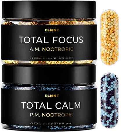 AMPM Nootropic Total Focus + Calm 9X Strength w. Caffeine, L-Theanine, Alpha GPC, L-Tyrosine, Ashwagandha - X-Release Energy Pills Nootropics Brain Support Supplements for Memory and Focus Supplement