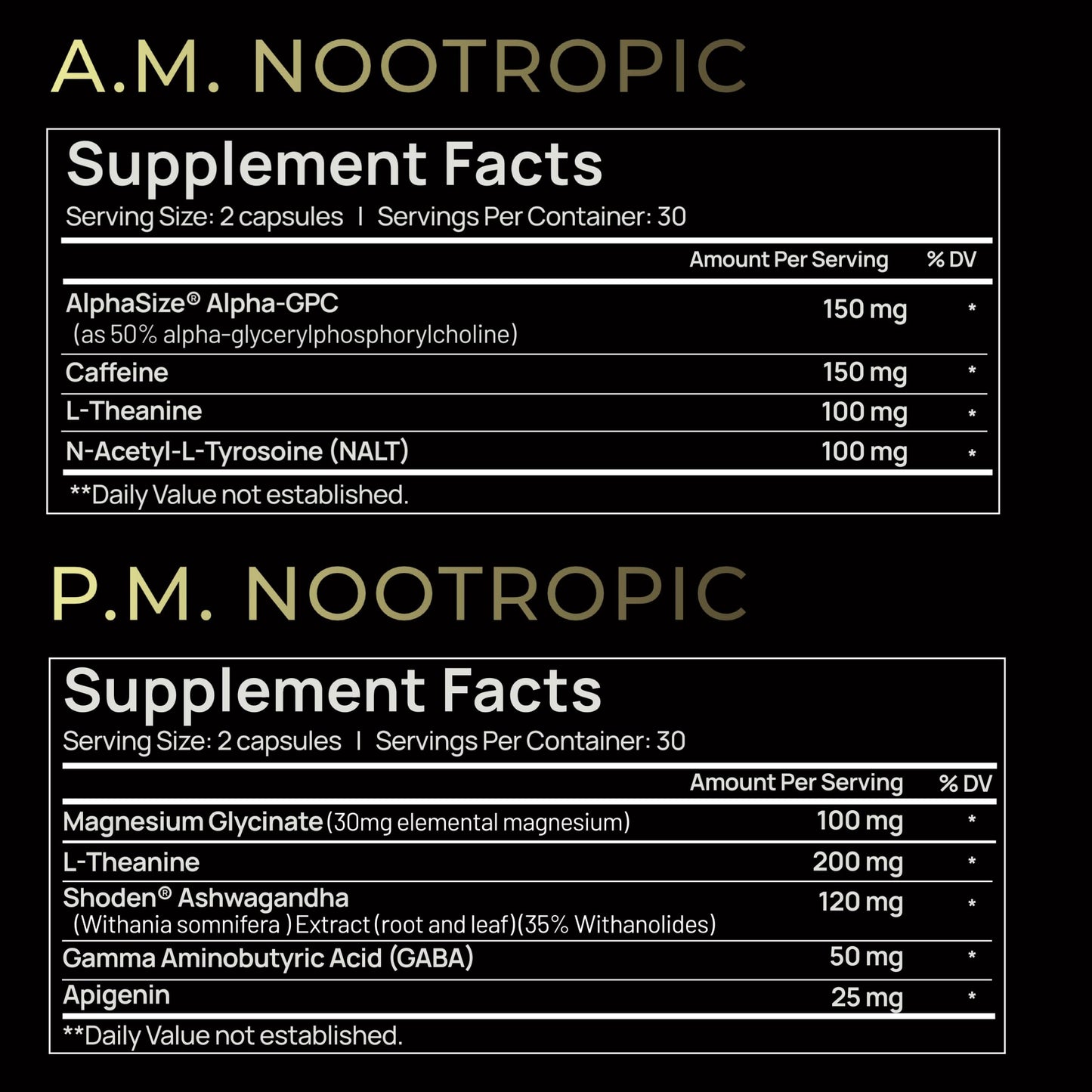 AMPM Nootropic Total Focus + Calm 9X Strength w. Caffeine, L-Theanine, Alpha GPC, L-Tyrosine, Ashwagandha - X-Release Energy Pills Nootropics Brain Support Supplements for Memory and Focus Supplement