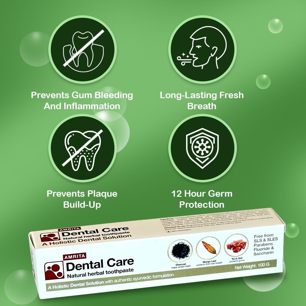 Amrita Life Herbal Toothpaste with Neem & Charcoal – Whitening & Gum Health (100g x5)