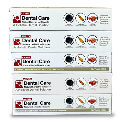 Amrita Life Herbal Toothpaste with Neem & Charcoal – Whitening & Gum Health (100g x5)