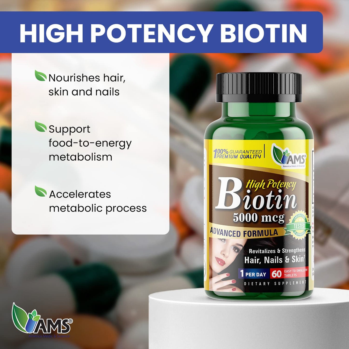 America Medic & Science Biotin 5,000 mcg | Hair Growth, Skin & Nails | Vitamin B7
