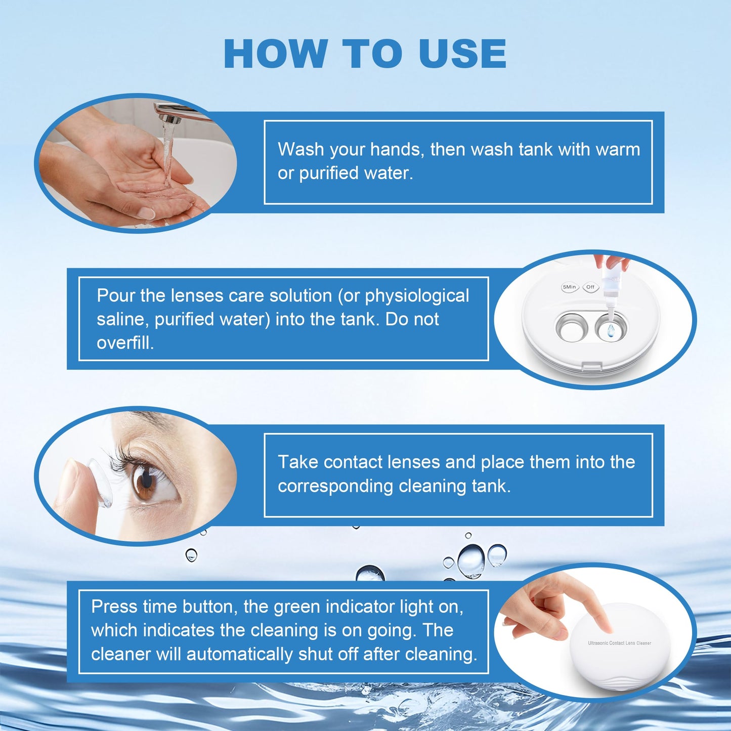 AMTAST Ultrasonic Contact Lens Cleaner – Rechargeable with Vanity Mirror