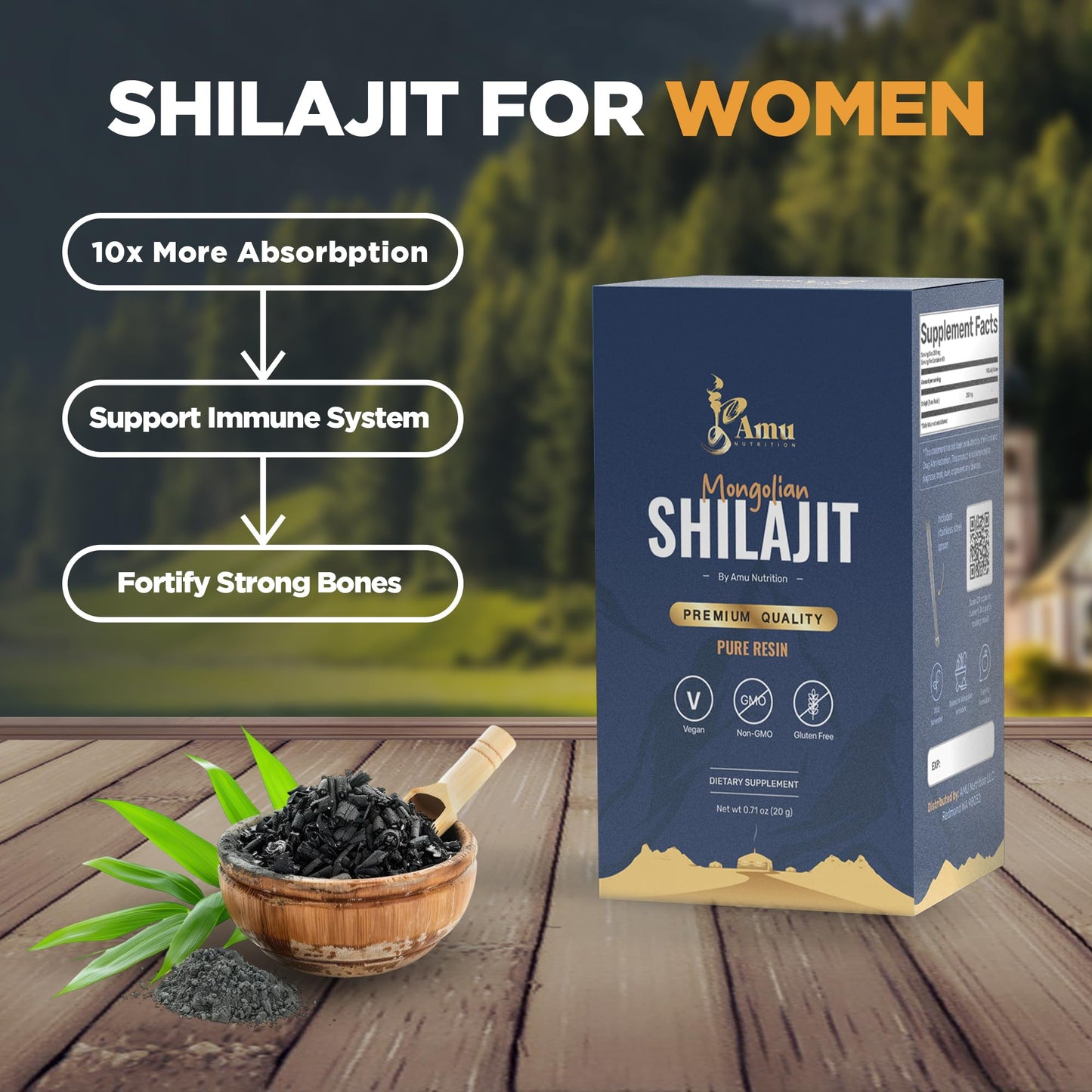 AMU NUTRITION Pure Mongolian Shilajit for Men and Women | 20g | Fulvic Acid & Trace Minerals