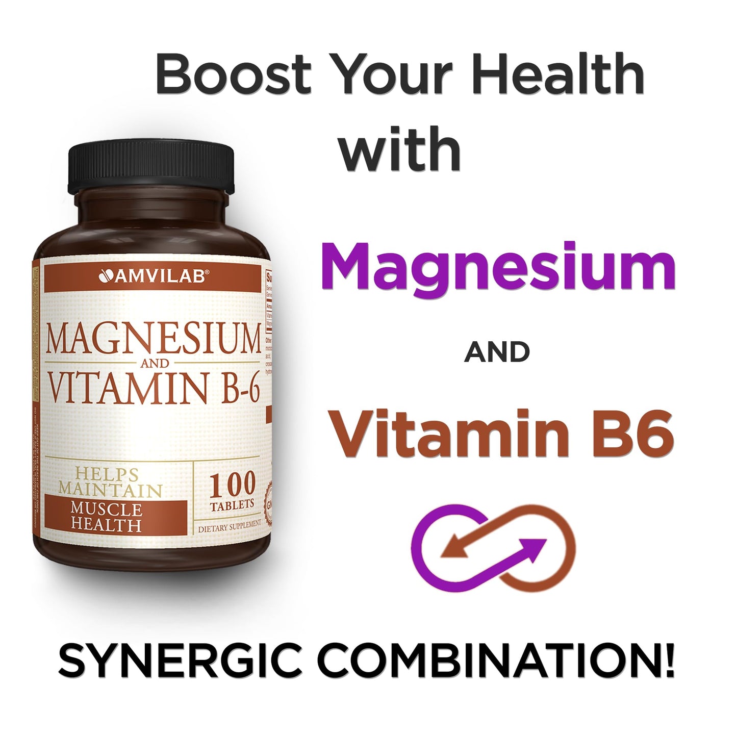 Amvilab Magnesium & Vitamin B6 – Muscle & Brain Support | 100 Tablets