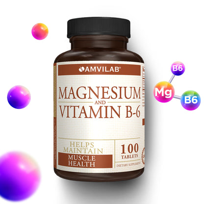Amvilab Magnesium & Vitamin B6 – Muscle & Brain Support | 100 Tablets