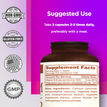 Amvilab Magnesium & Vitamin B6 – Muscle & Brain Support | 100 Tablets