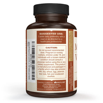 Amvilab Magnesium & Vitamin B6 – Muscle & Brain Support | 100 Tablets