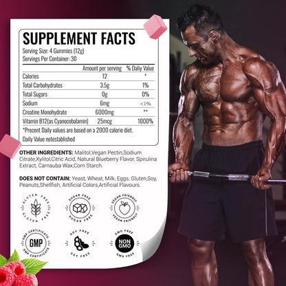 AMZXO Creatine Monohydrate Gummies 6g - Vegan Raspberry | 120 Count