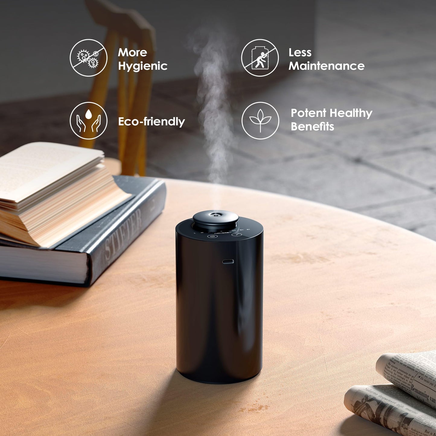 Waterless Diffuser AN6 Black 2 Pack – Battery-Operated Nebulizer, 20mL, 3 Timers, 3 Mist Levels