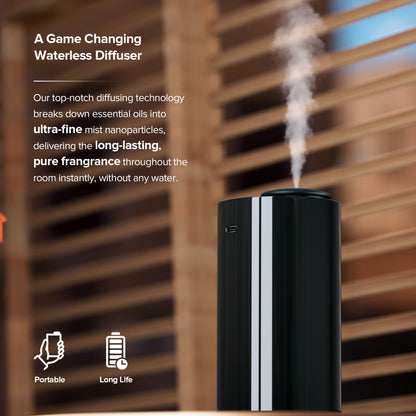 Waterless Essential Oil Diffuser AN7 Black – 5–20mL, Up to 600 sq ft, 4 Timers, 3 Mist Levels