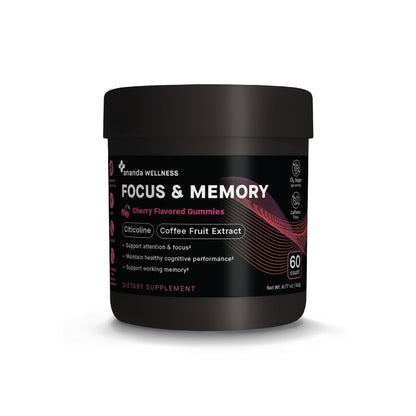 Ananda Wellness Focus & Memory Gummies – Zero Sugar, Caffeine-Free (Dark Cherry)