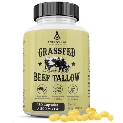 Ancestral Supplements Grass Fed Beef Tallow Capsules 3000mg – Non-GMO | 180 Capsules