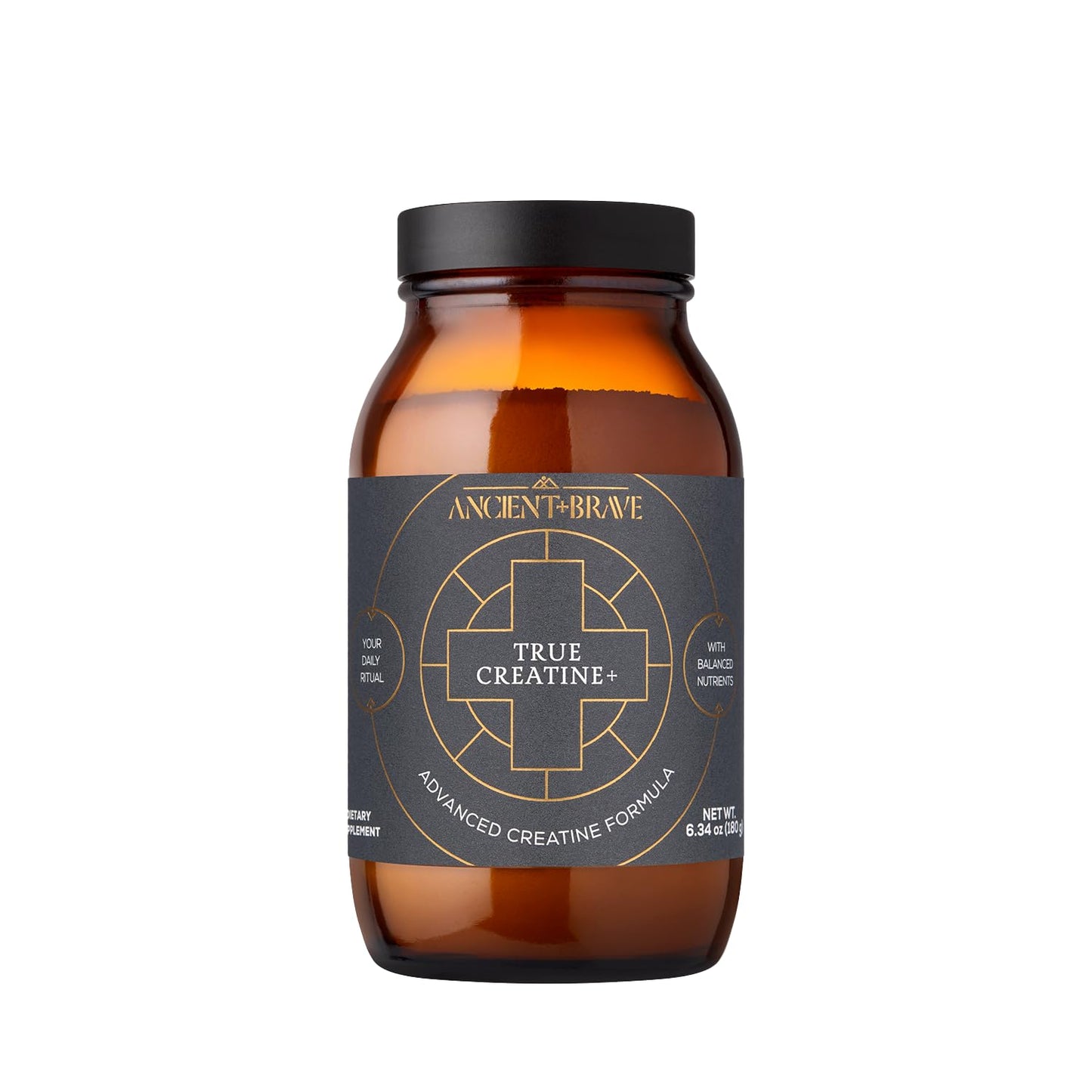 Ancient + Brave True Creatine+ Monohydrate Powder – 6.34 oz, 30 Servings – Vegan, High Performance