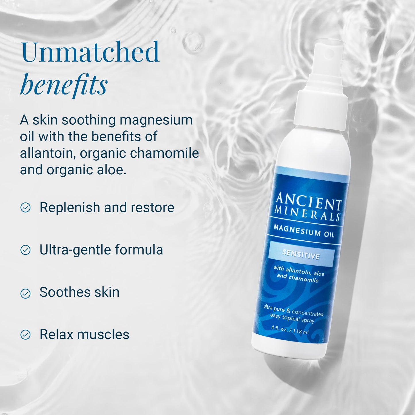 Ancient Minerals Magnesium Oil Spray Sensitive – All-New Formula (4 oz)