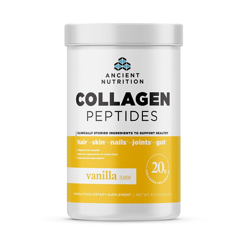 Ancient Nutrition Collagen Peptides Powder – Vanilla, 20g per Serving, 12 Servings | Skin, Joint & Gut Support | Keto & Paleo