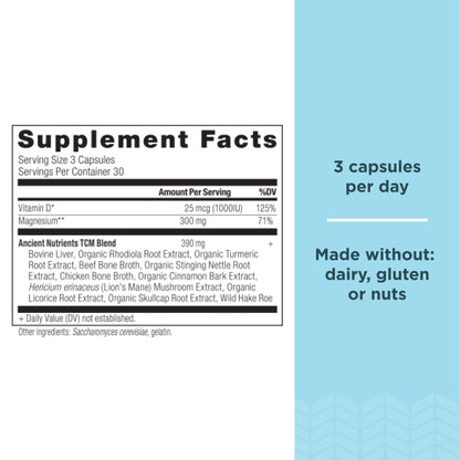 Ancient Nutrition Magnesium 300mg with Vitamin D – Immune Support, Enzyme Activated, Adaptogenic Herbs, Paleo & Keto Friendly | 90 Capsules