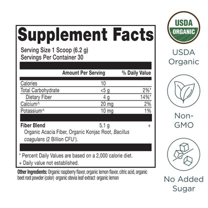 Ancient Nutrition Organic Fiber Powder – Raspberry Lemonade | Digestive Health