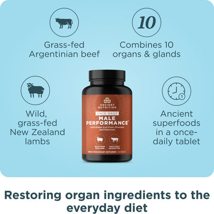 Ancient Nutrition Once Daily Organs for Men – Grass-Fed & Wild Organ Complex (30 Ct)
