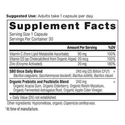 Ancient Nutrition SBO Probiotics Once Daily Immune Support – 25 Billion CFU, Vitamin C & Vitamin D, 30 Count