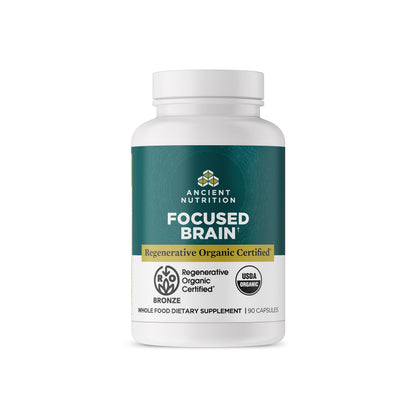 Ancient Nutrition Regenerative Organic Certified Focused Brain Capsules - Ginkgo Leaf & Lion's Mane, Gluten Free, Paleo & Keto (90 Count)