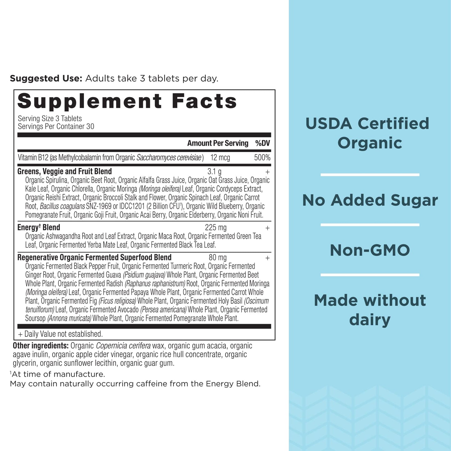 Ancient Nutrition Supergreens Energizer Tablets – Caffeine Boost