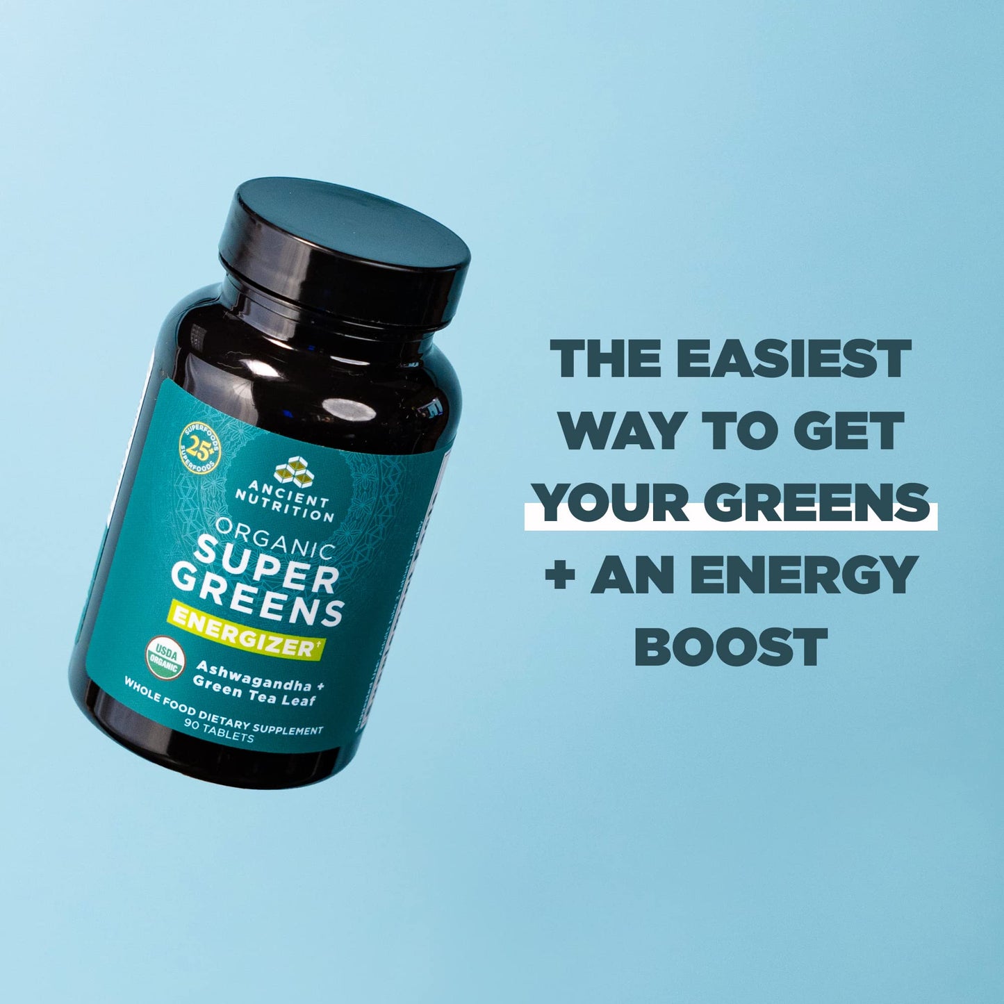 Ancient Nutrition Supergreens Energizer Tablets – Caffeine Boost