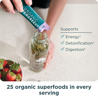 Ancient Nutrition SuperGreens Powder with Probiotics – Organic Berry Greens, 16 Stick Packs (4.2 oz)