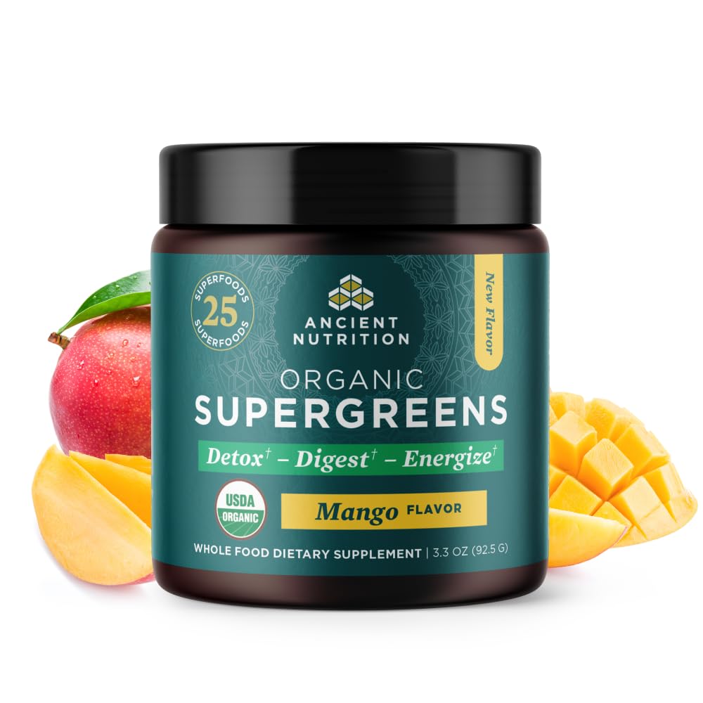 Ancient Nutrition SuperGreens with Probiotics – Organic Mango Flavor