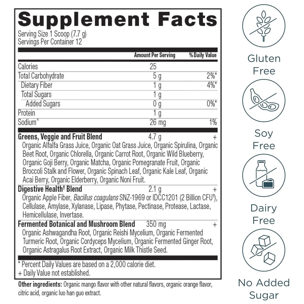 Ancient Nutrition SuperGreens with Probiotics – Organic Mango Flavor