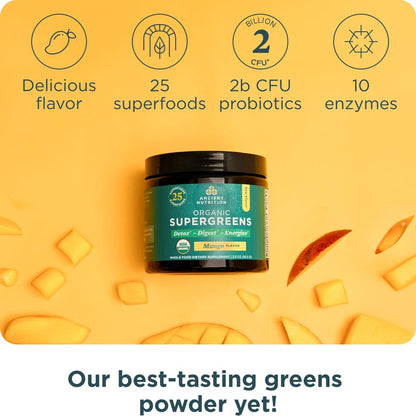 Ancient Nutrition SuperGreens with Probiotics – Organic Mango Flavor