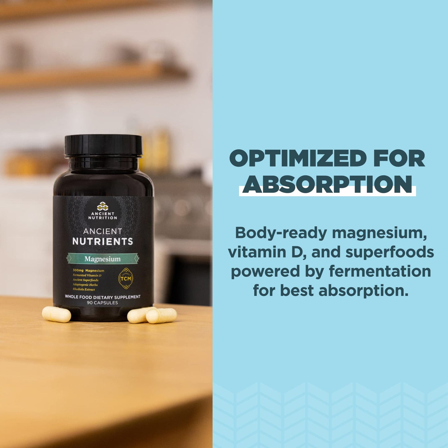 Ancient Nutrition Magnesium 300mg with Vitamin D – Immune Support, Enzyme Activated, Adaptogenic Herbs, Paleo & Keto Friendly | 90 Capsules