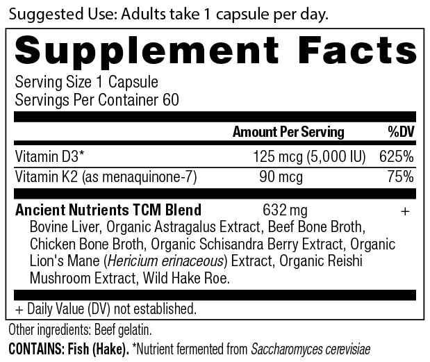 Ancient Nutrition Vitamin D3 5,000 IU – Immune Support, Bone Health, 60 Capsules