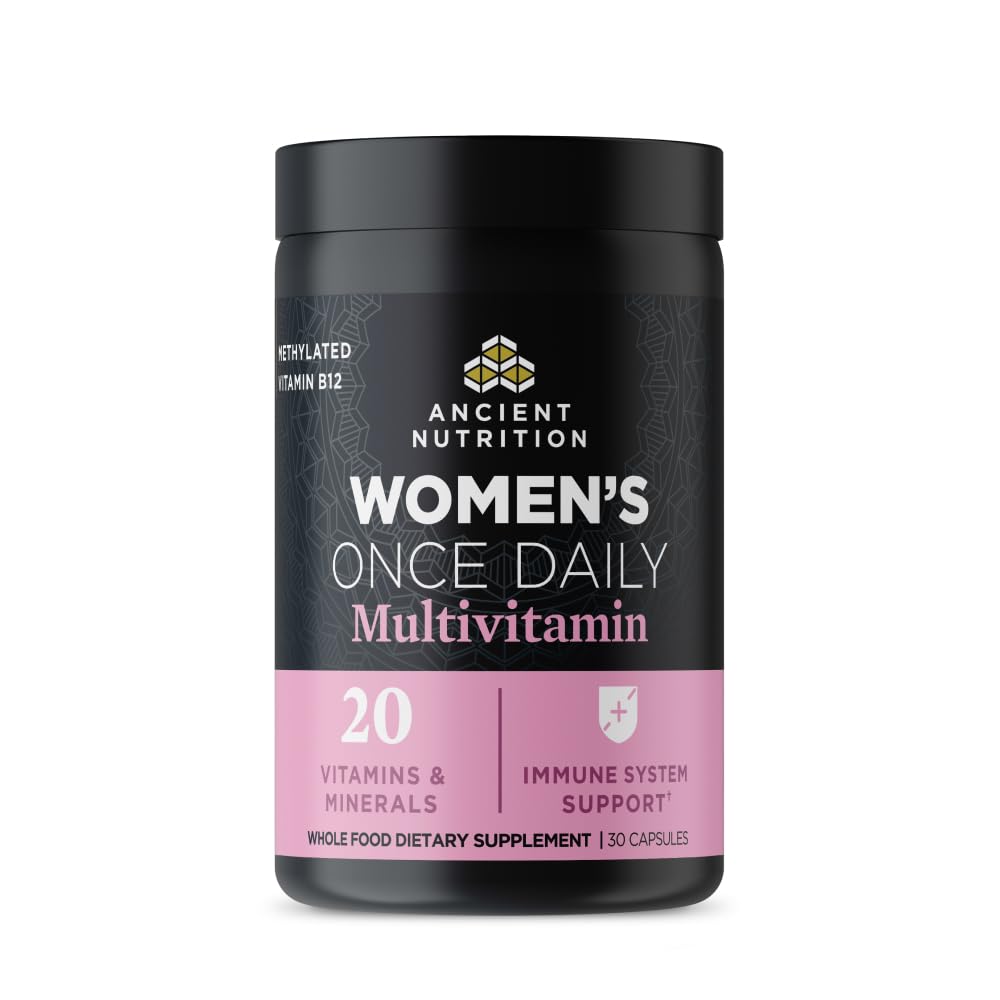 Ancient Nutrition Women’s Multivitamin – Once Daily (30 Count) with Methlyated Vitamin B, C, K2, Magnesium, Folate & Iron