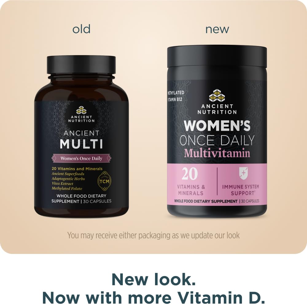 Ancient Nutrition Women’s Multivitamin – Once Daily (30 Count) with Methlyated Vitamin B, C, K2, Magnesium, Folate & Iron