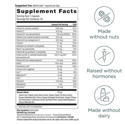 Ancient Nutrition Women’s Multivitamin – Once Daily (30 Count) with Methlyated Vitamin B, C, K2, Magnesium, Folate & Iron