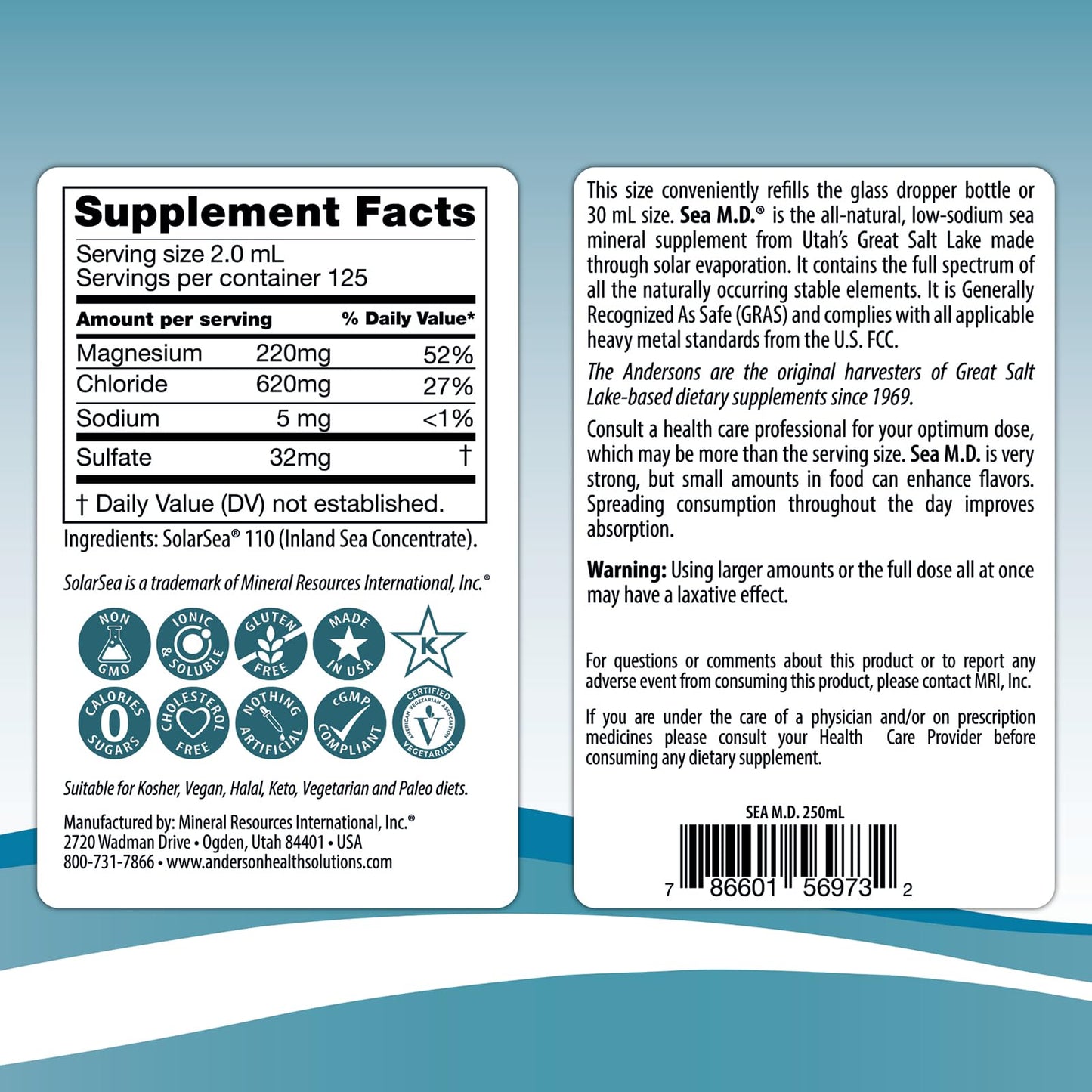 Anderson Sea M.D. Concentrated Trace Mineral Drops – Ionic Magnesium Supplement, 8.3 oz