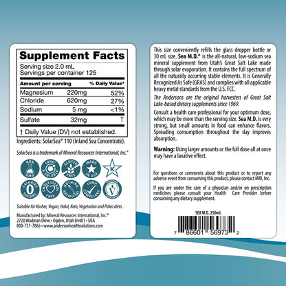 Anderson Sea M.D. Concentrated Trace Mineral Drops – Ionic Magnesium Supplement, 8.3 oz