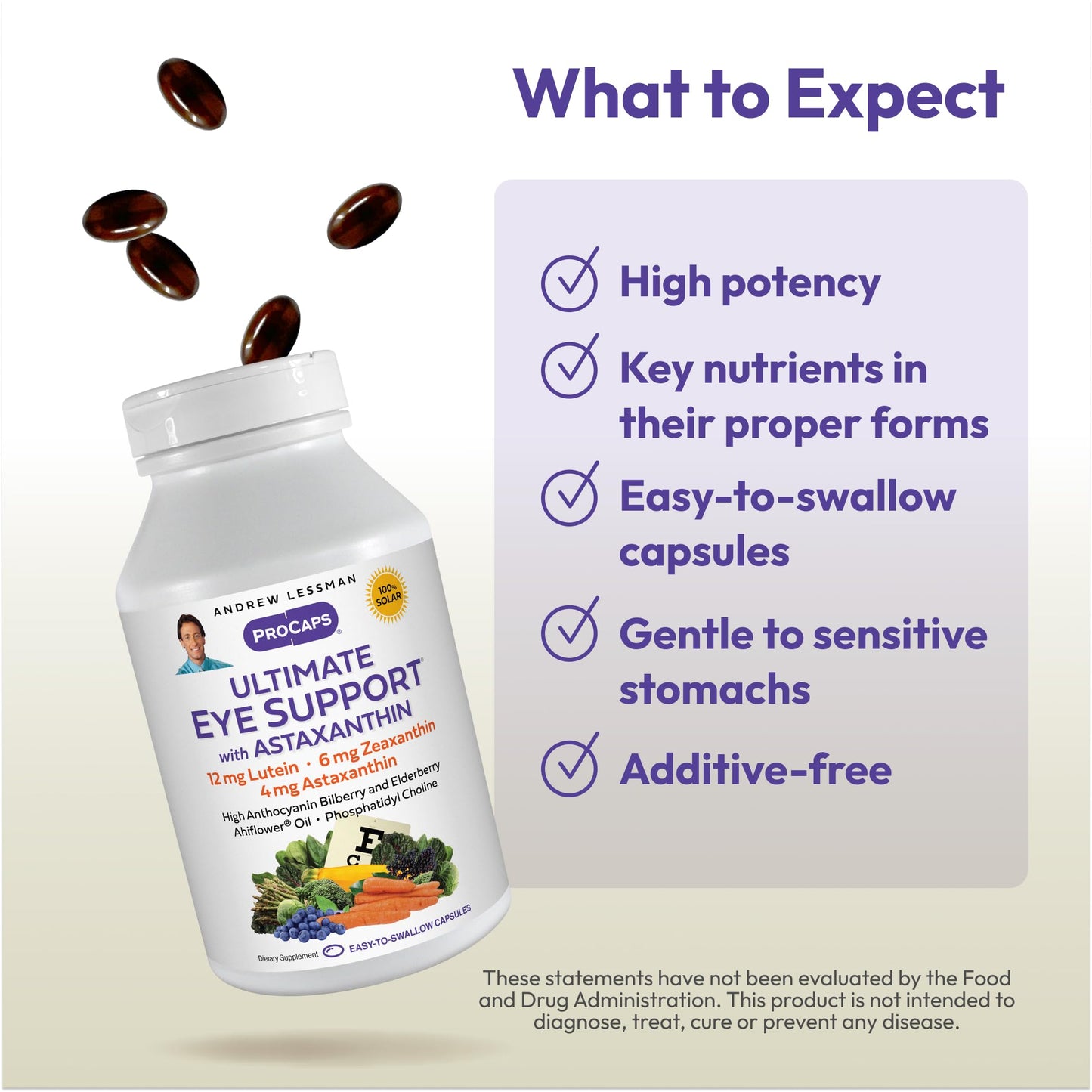 ANDREW LESSMAN Ultimate Eye Support with Astaxanthin – 60 Softgels (Lutein 12mg, Zeaxanthin 6mg, Astaxanthin 4mg, Bilberry)