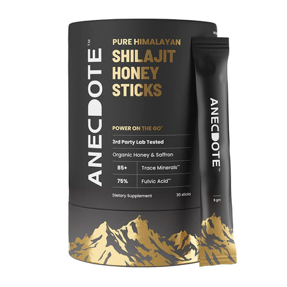ANECDOTE Himalayan Shilajit Honey Sticks with Organic Honey & Saffron — Boosts Stamina, Immunity & Focus | 75% Fulvic Acid, 85+ Minerals | 30 Sticks