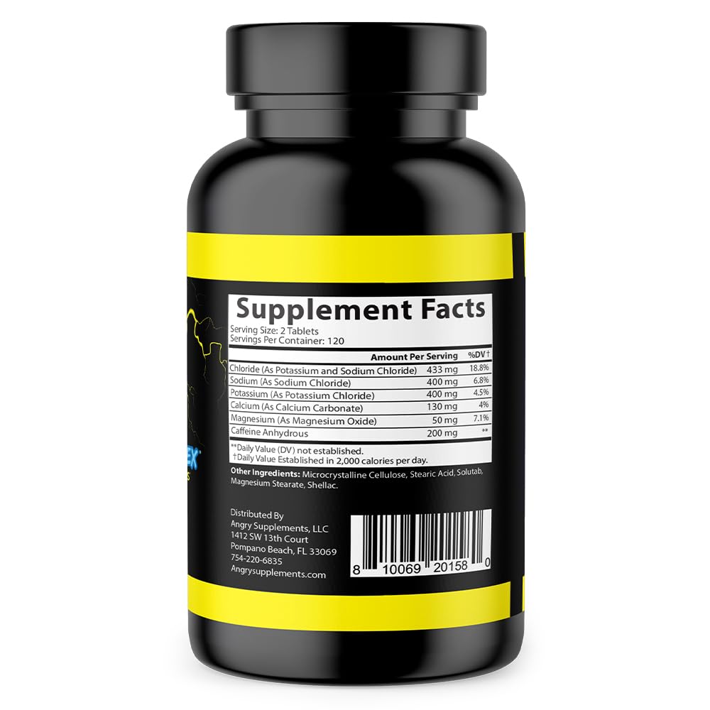 Angry Supplements Electro Lightning Electrolyte Tablets – Hydration + Caffeine (240ct)