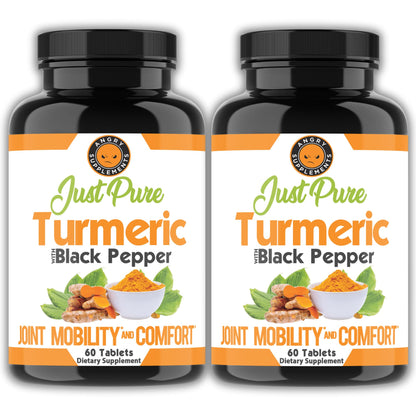 Angry Supplements Just Pure Turmeric Root with Black Pepper – 2-Pack, 4-Month Supply (120 Tablets)