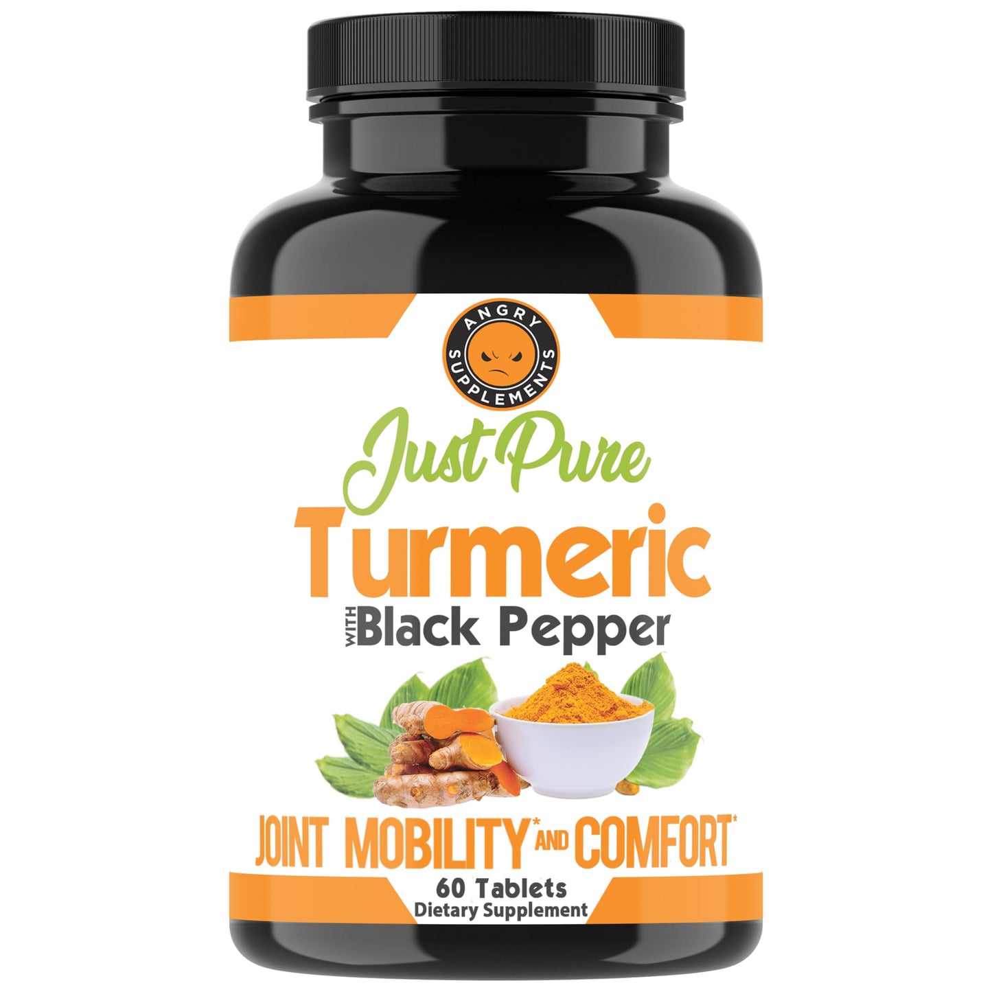 Angry Supplements Just Pure Turmeric Root with Black Pepper – 2-Pack, 4-Month Supply (120 Tablets)