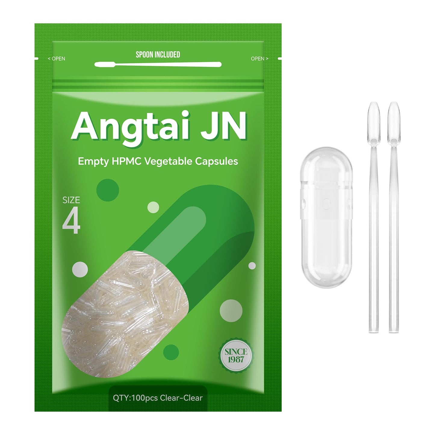 Angtai JN Size 4 Empty Capsules – 100 Count Clear Vegan Pill Caps