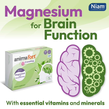 NIAM Laboratorios CronoMag Magnesium Complex | 6 High-Absorption Salts | B12 & D Vitamins | 60 Capsules | Animafort CronoMag
