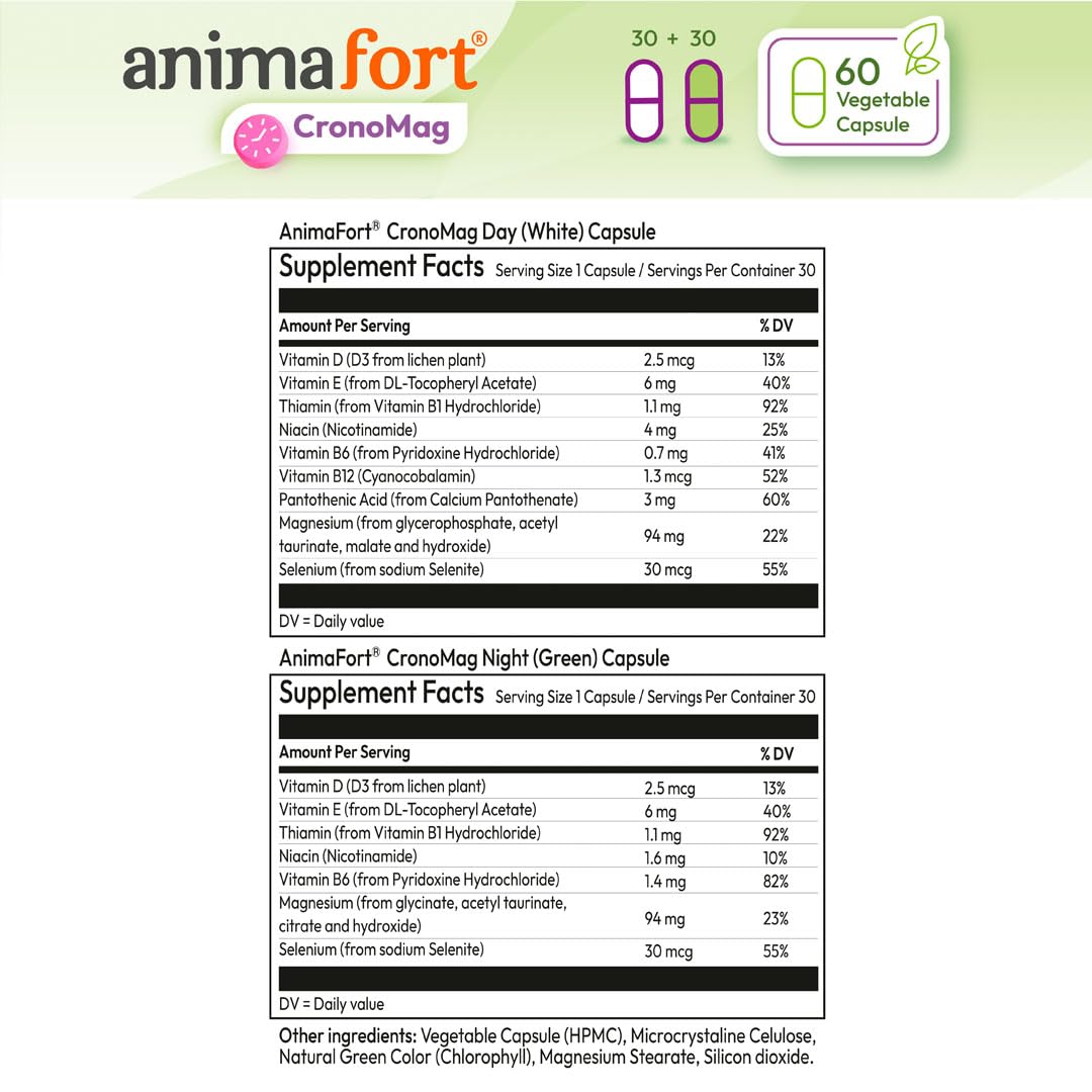 NIAM Laboratorios CronoMag Magnesium Complex | 6 High-Absorption Salts | B12 & D Vitamins | 60 Capsules | Animafort CronoMag