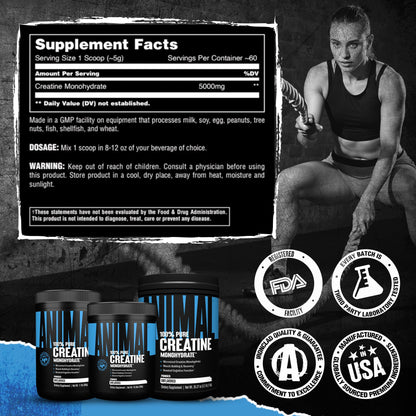 Animal Creatine Monohydrate Powder – 300g Unflavored Micronized Creatine