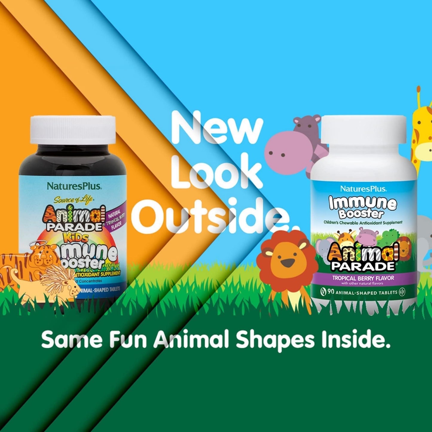 Natures Plus Animal Parade Immune Booster – Tropical Berry, 90 Chewables, Gluten Free & Vegan
