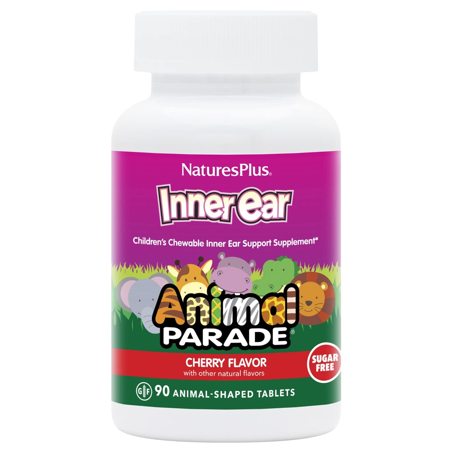 Natures Plus Animal Parade Inner Ear Support – Kids Probiotic Chewables (Cherry, 90 Tablets)