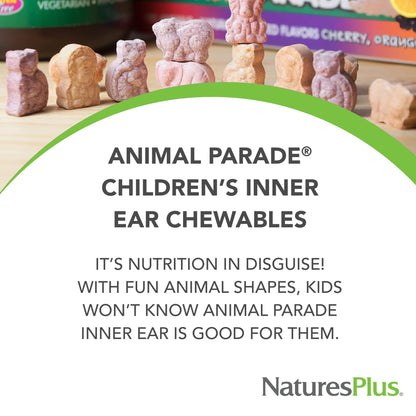 Natures Plus Animal Parade Inner Ear Support – Kids Probiotic Chewables (Cherry, 90 Tablets)